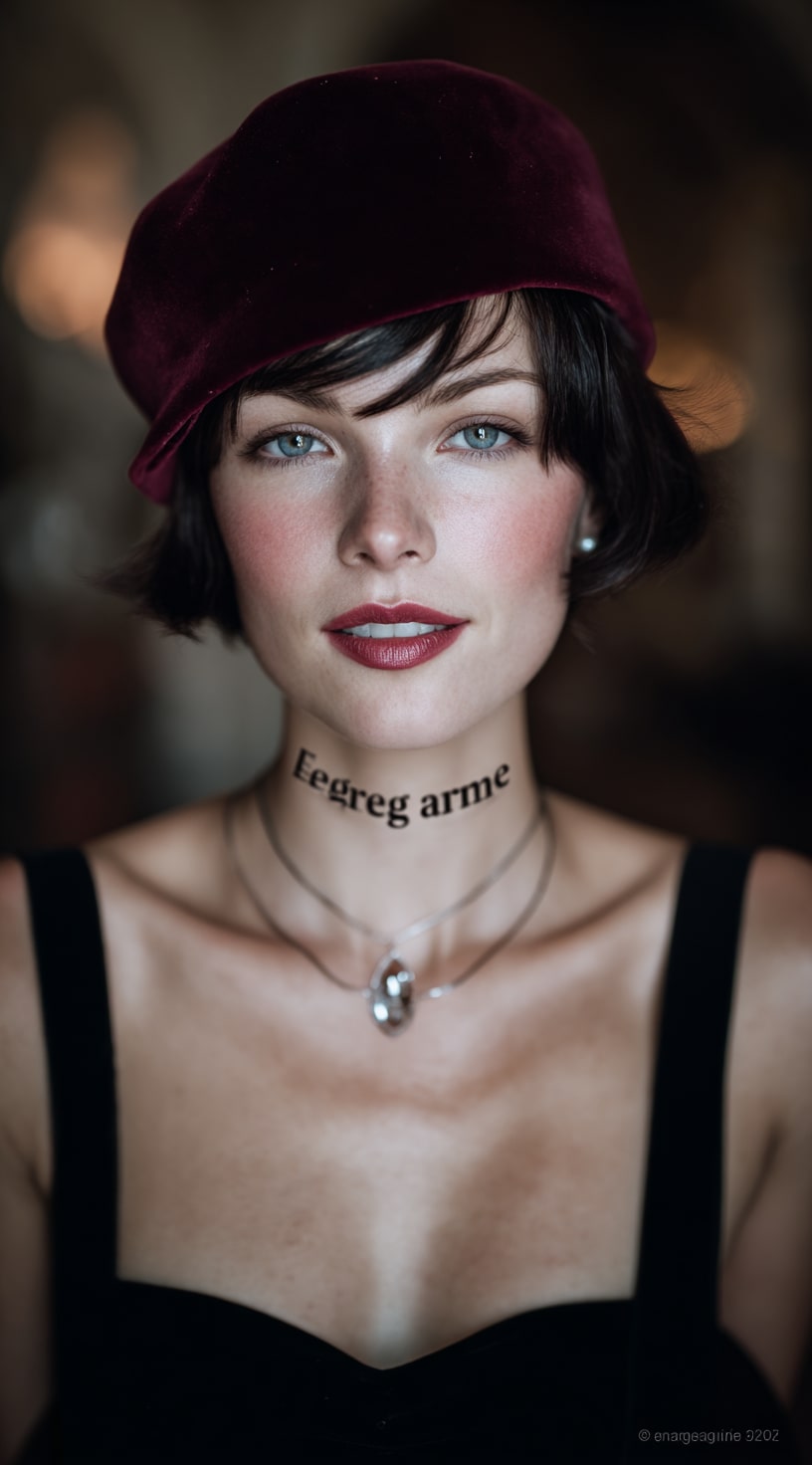 Adding Elegance with a Velvet Beret and Short Hair