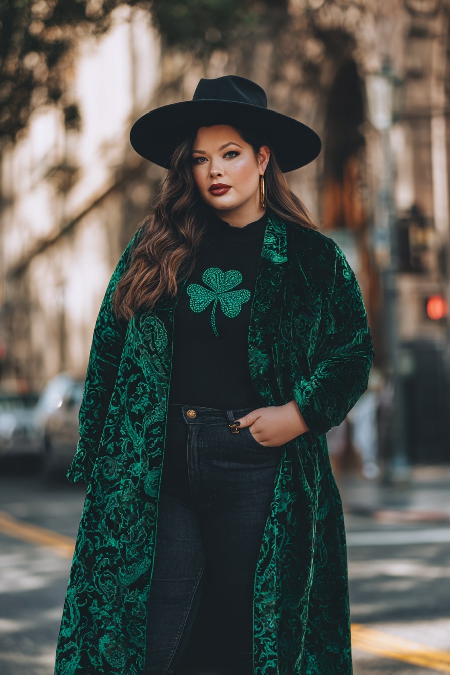 Velvet Duster Coat + Graphic Clover Tee