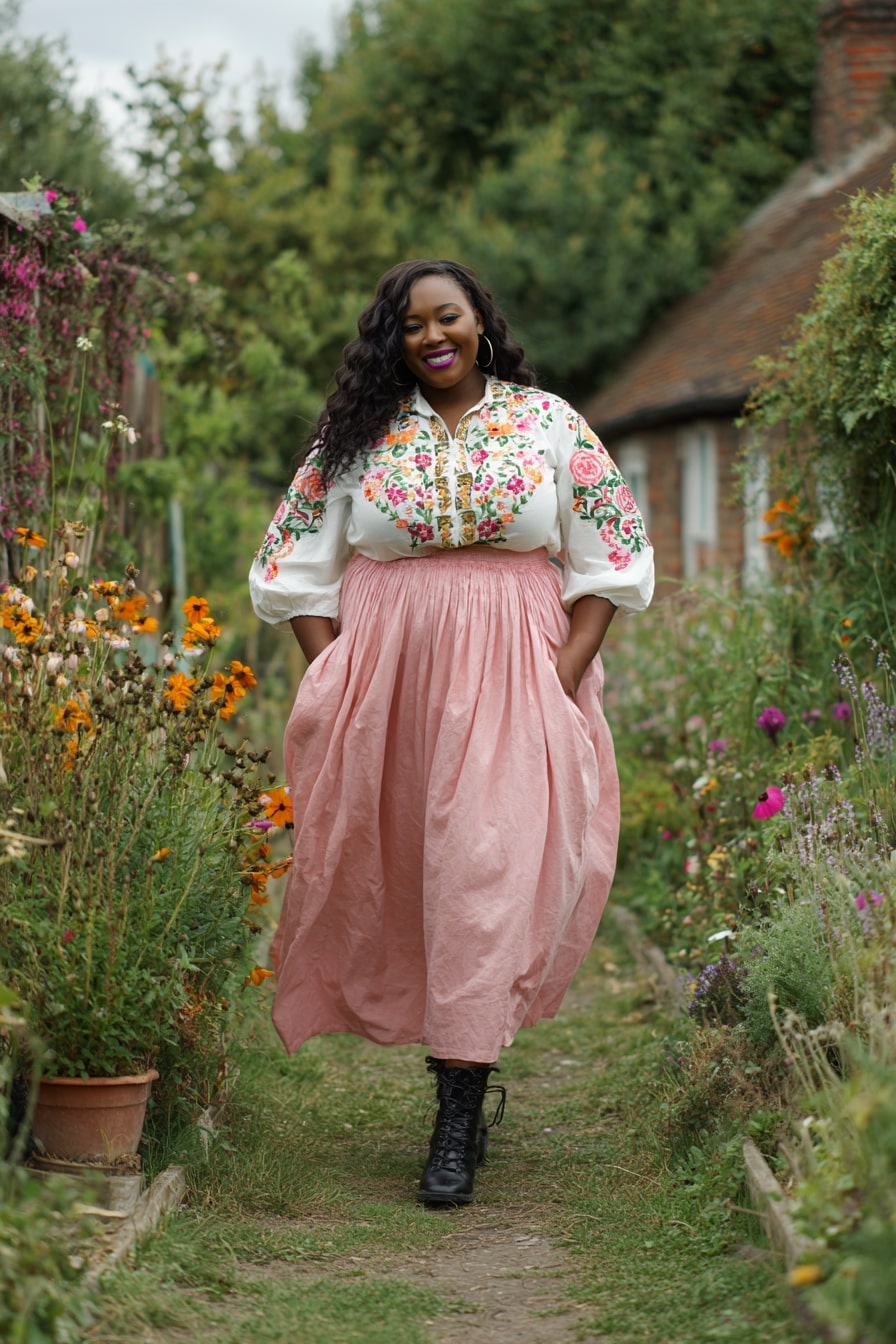 Embroidered Peasant Blouse + Softly Gathered Maxi Skirt