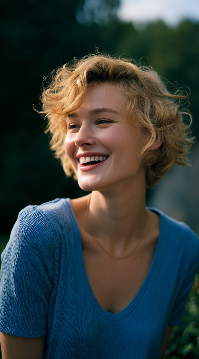Playful Curly Blonde Bob