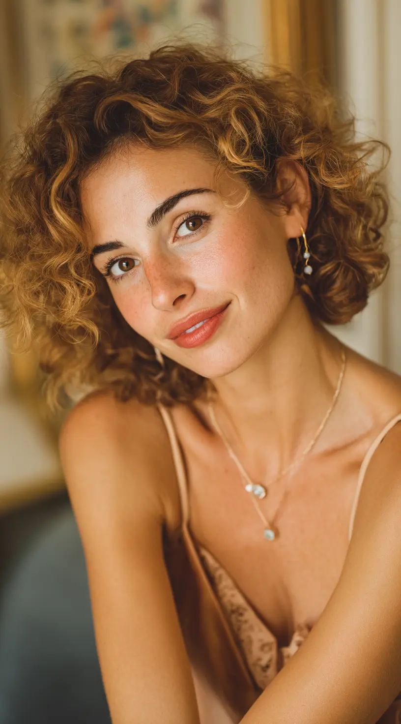 Amber Brown Highlights for Curly Hair