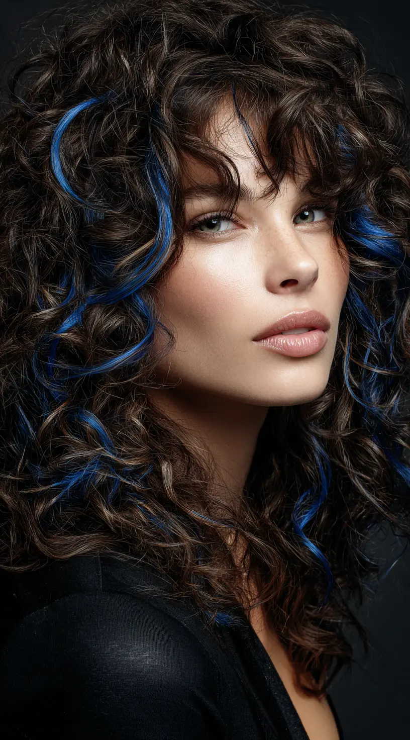 Cerulean Blue Balayage on Long Curly Locks