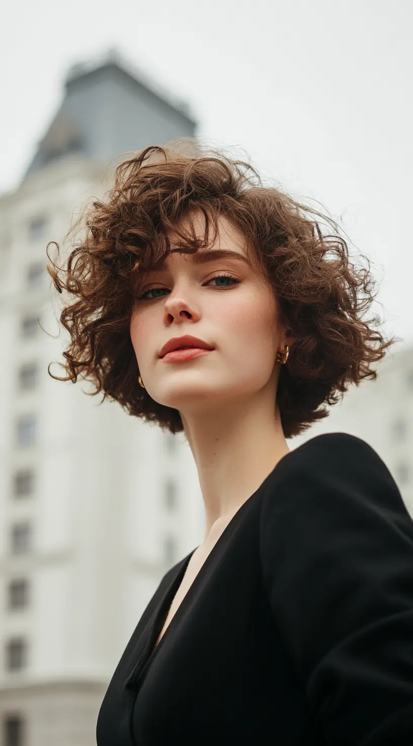 Geometric Precision Curly French Bob