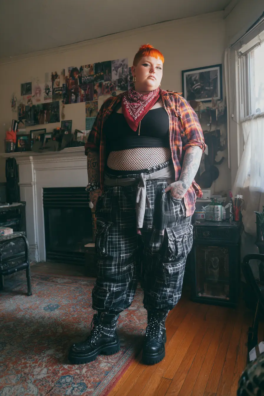 Plaid Shirt and Mesh Layers 90s Grunge Spirit