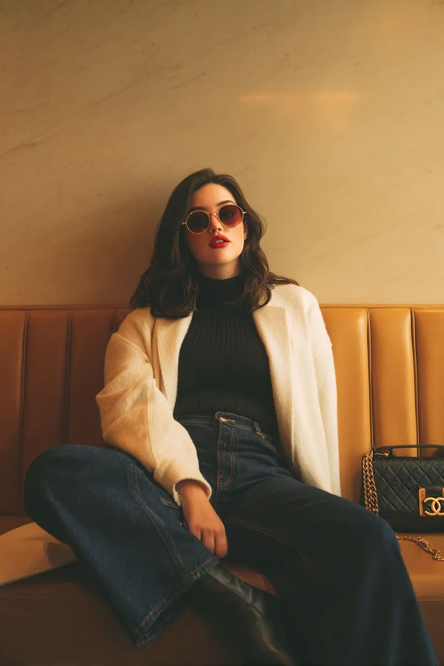 Bouclé Jacket With Effortless Denim Style