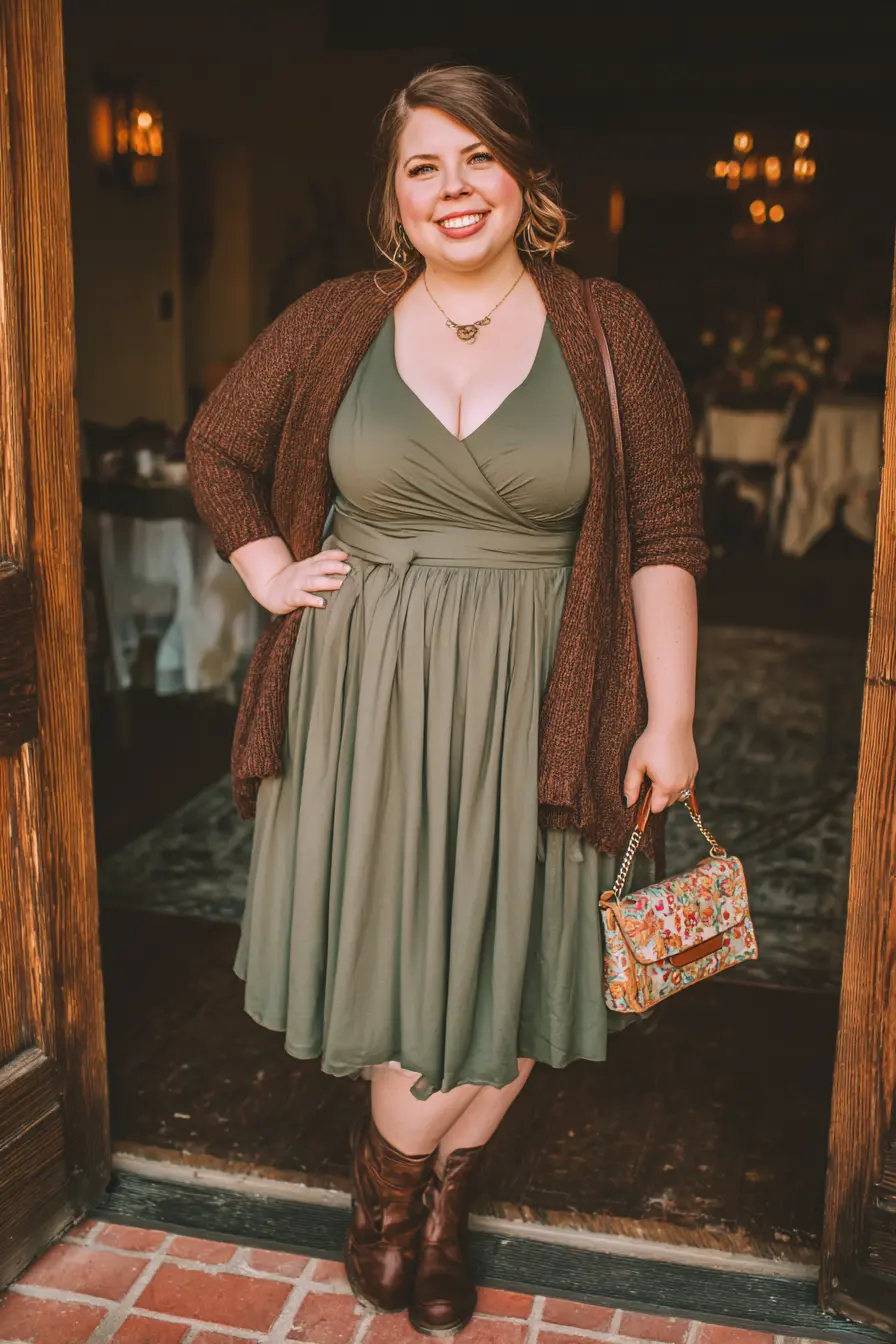 Plus Size Forest Green Jersey Wrap Top Wedding Guest Dress