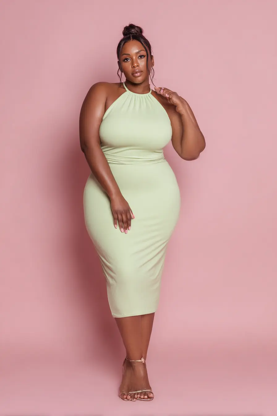 Sage Green Halter Column Dress for Fall Weddings