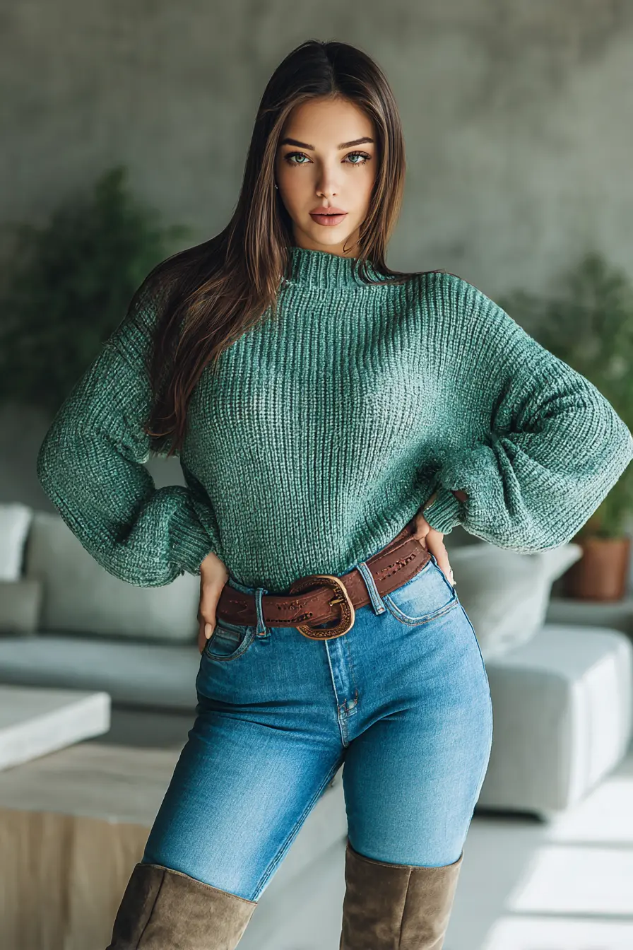 Tunic Sweater with Skinny Jeans and Boots