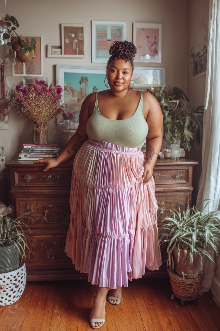 Tiered Midi Skirt with Soft Tank Top