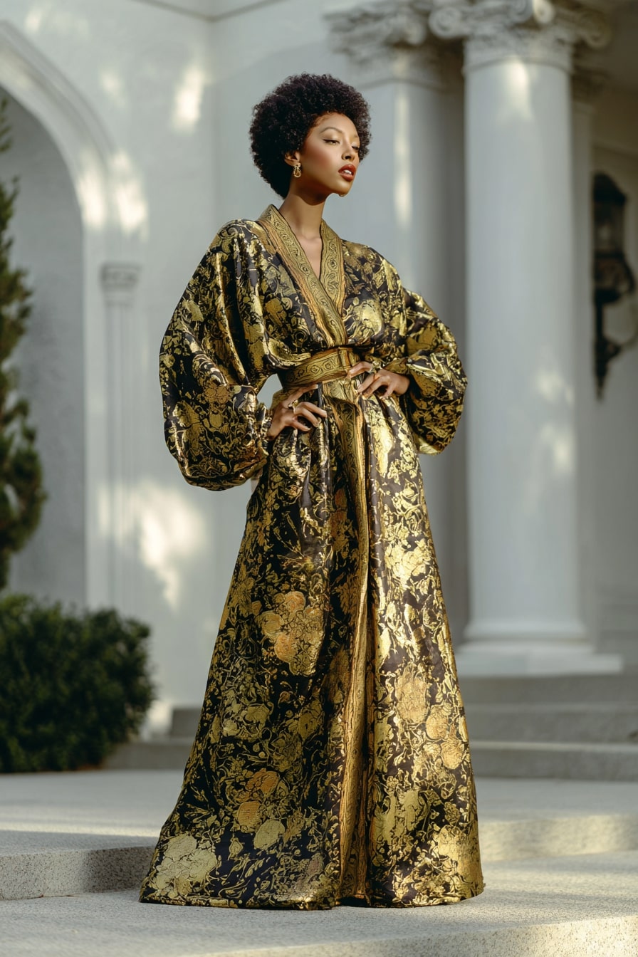 Gilded Kimono Gown + Statement Belt