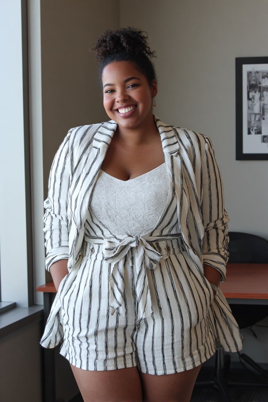 Striped Linen Blazer + Paperbag Shorts