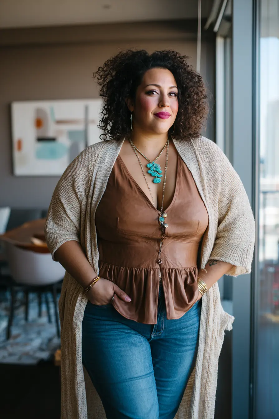 Leather Peplum Top with Western Boho Twist