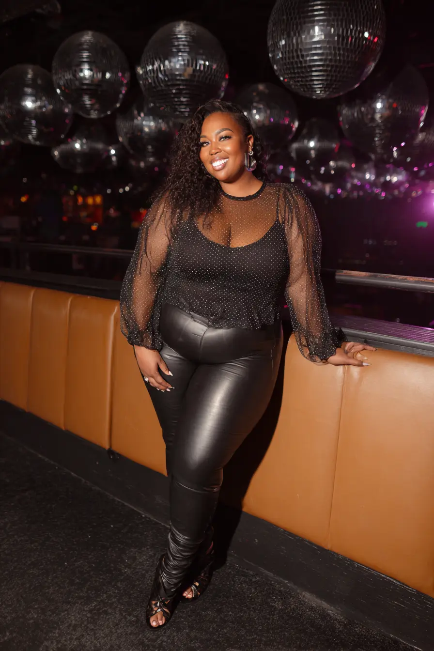 Sheer Mesh Top with Leather Pants