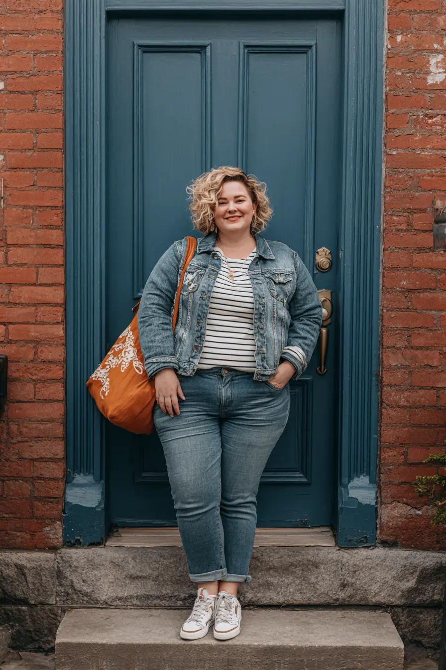 Denim Jacket with Striped Tee