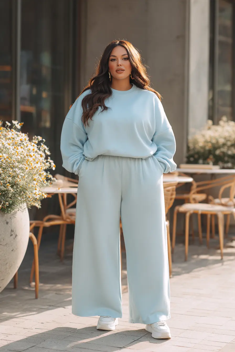 Raglan Sweatshirt with Wide-Leg Culottes