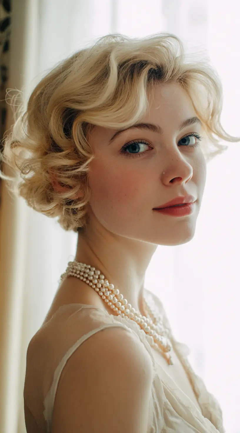 Vanilla Blonde Curly French Bob
