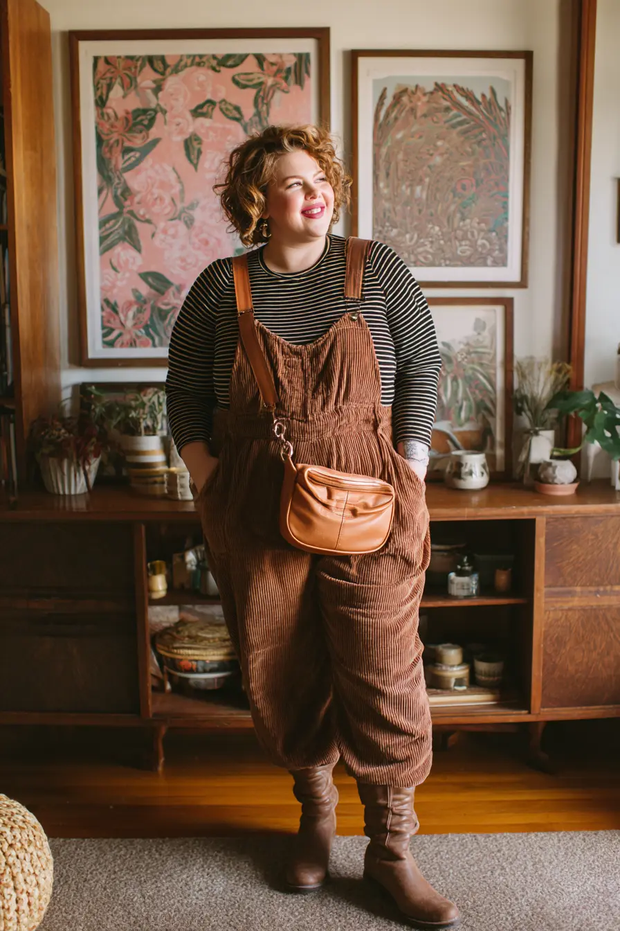 Corduroy Overalls and Striped Tee 90s Casual Classic
