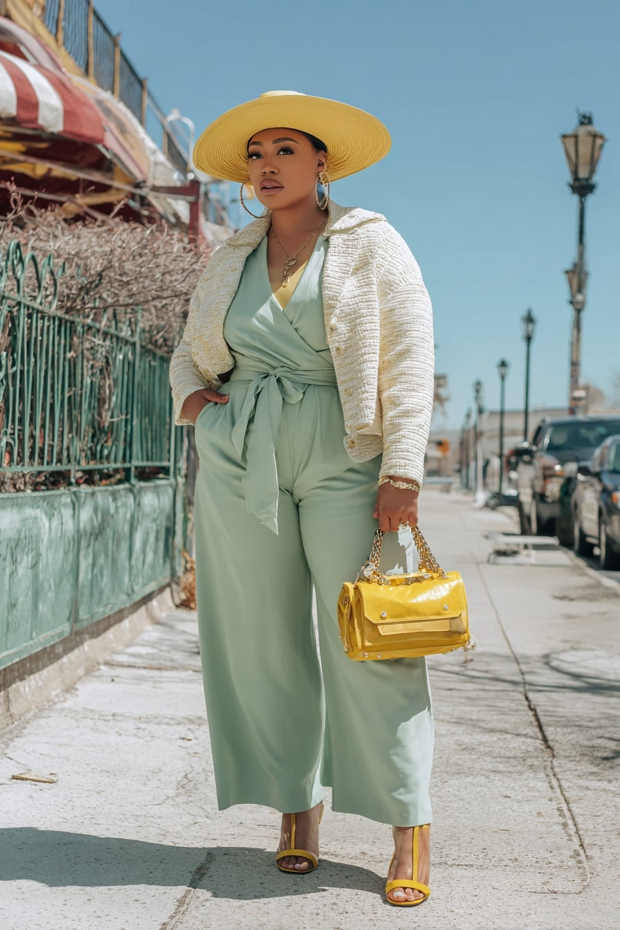Soft Mint Jumpsuit + Textured Cropped Jacket