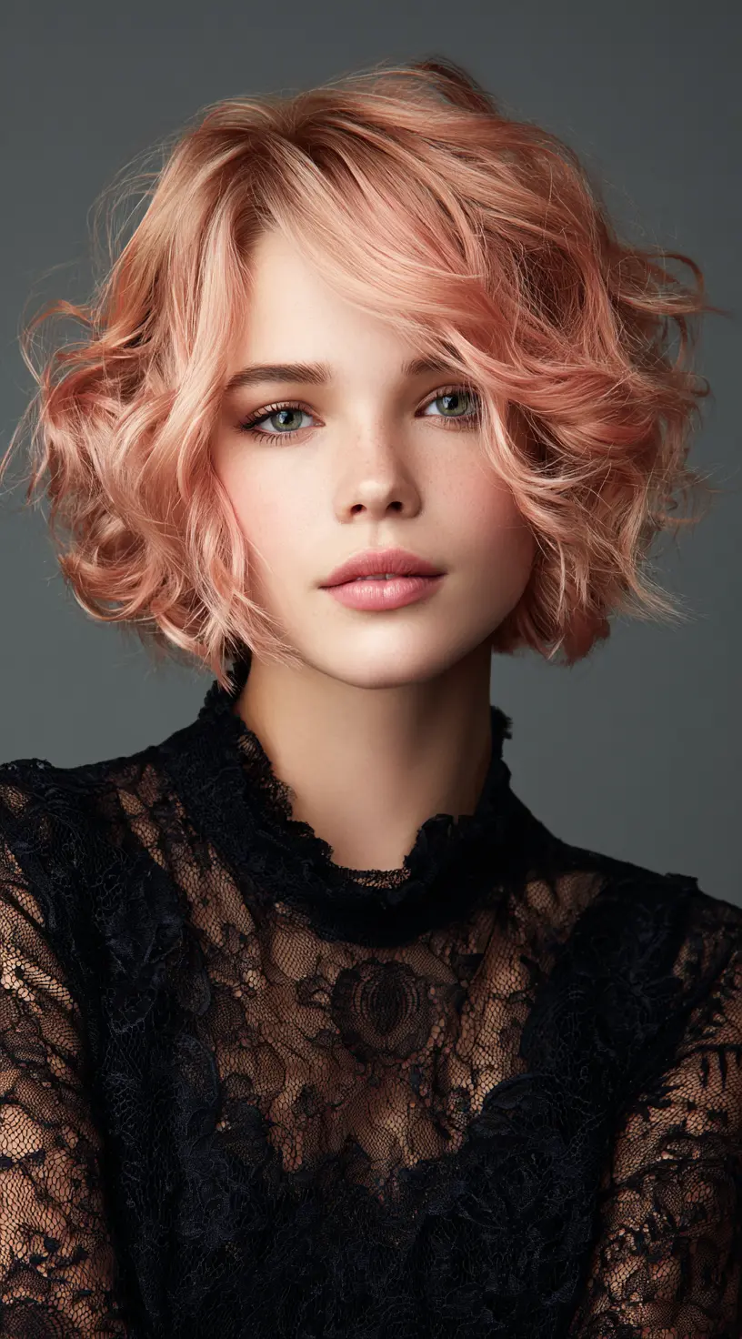 Copper Blonde Curly French Bob