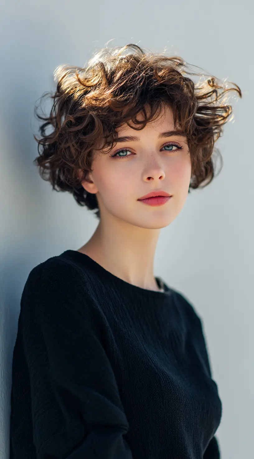 Curly French Bob with Bangs