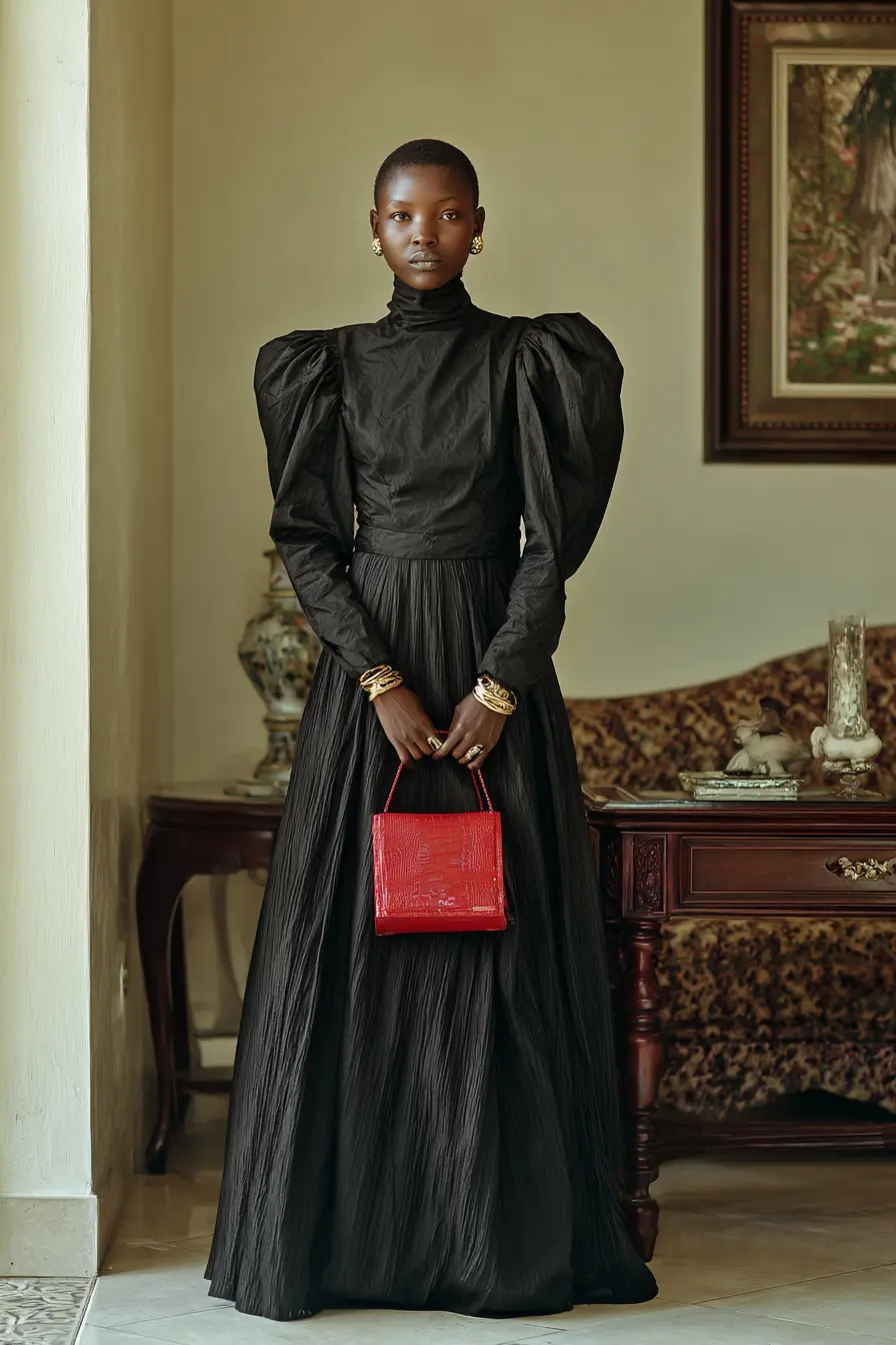 Black Puff Sleeve Maxi Dress for Fall Weddings