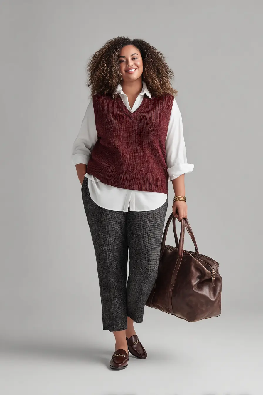 Sweater Vest with Crisp White Shirt Layering