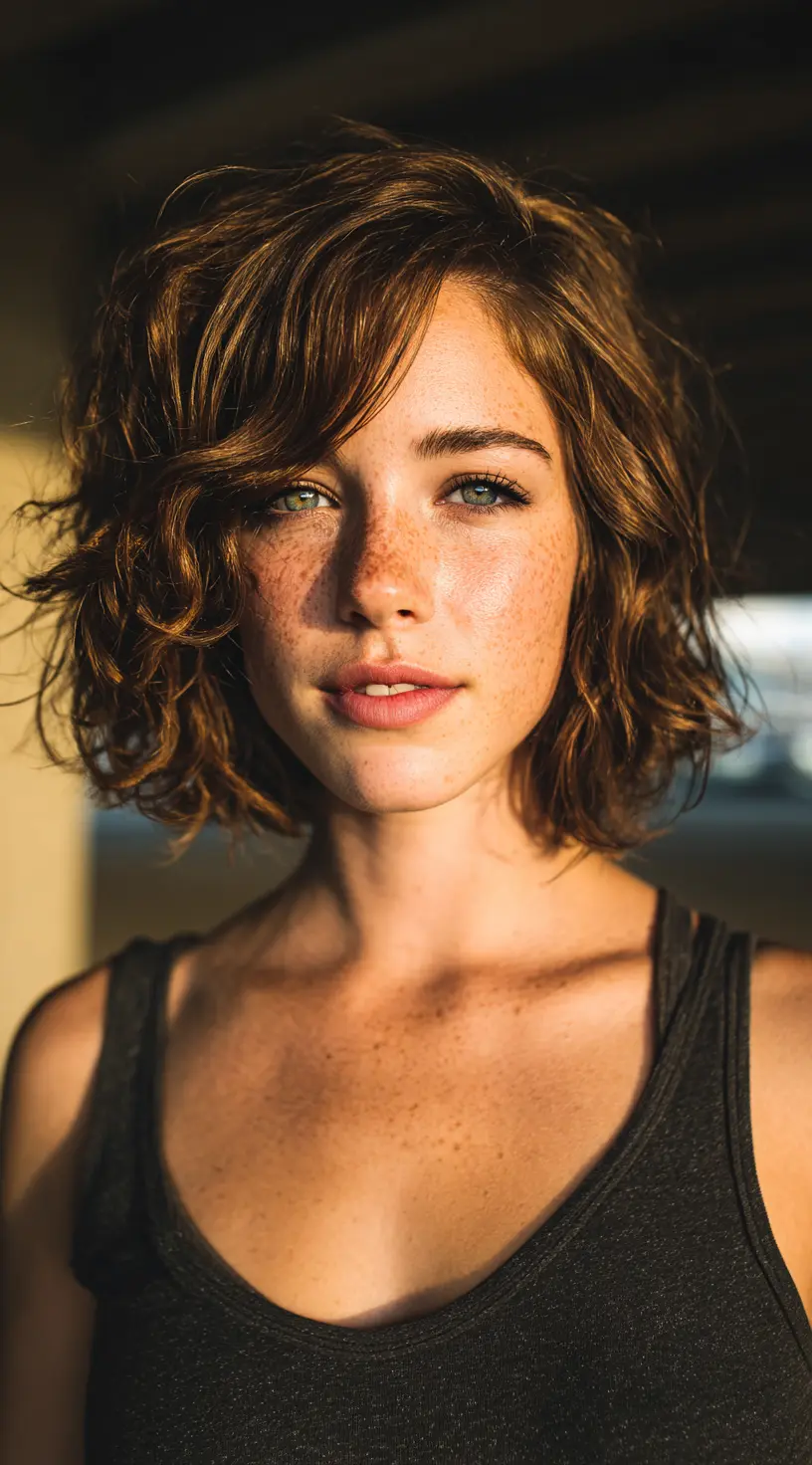 Russet Brown Chunky Highlights for Curly Hair