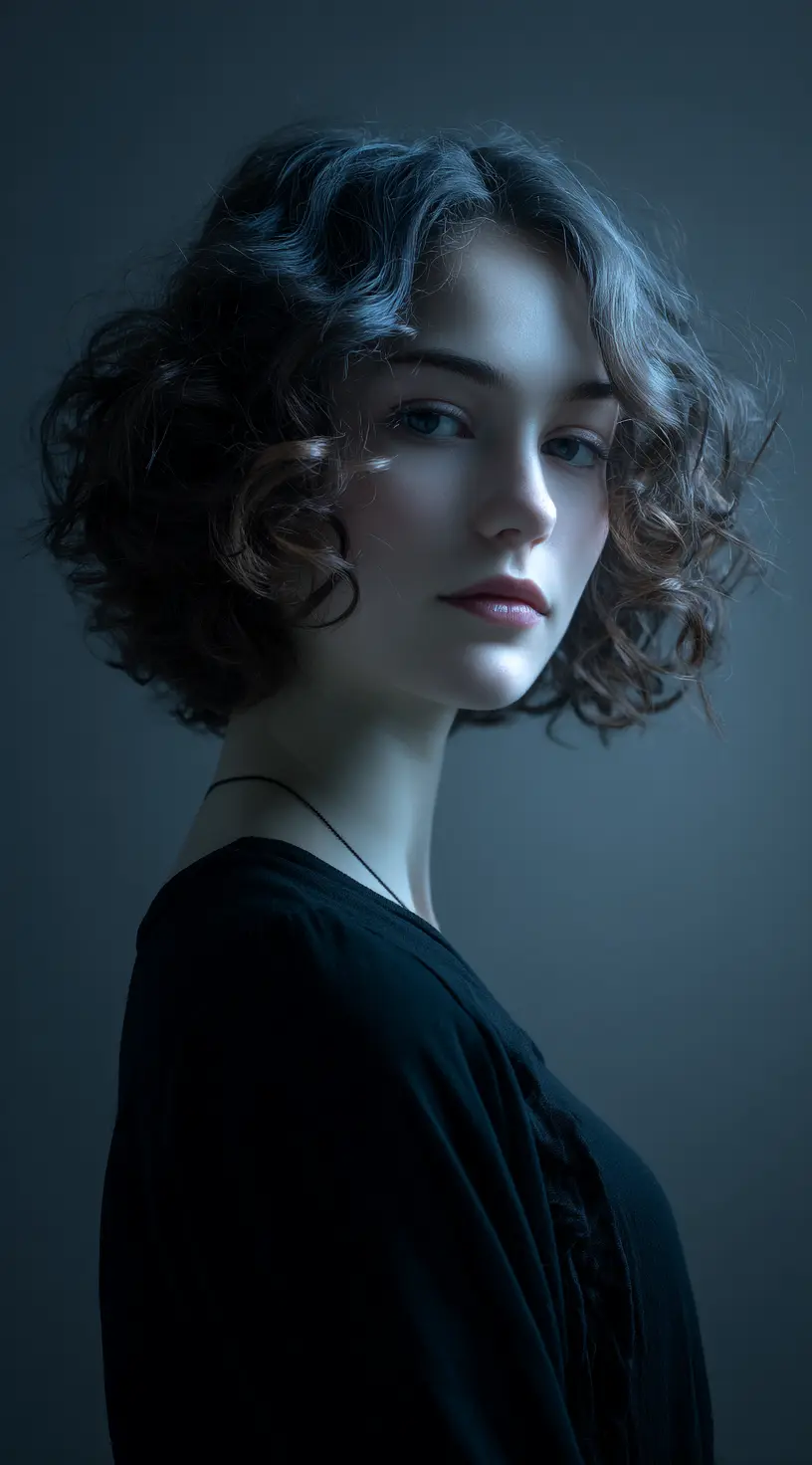 Chunky Electric Blue Balayage on Voluminous Curls