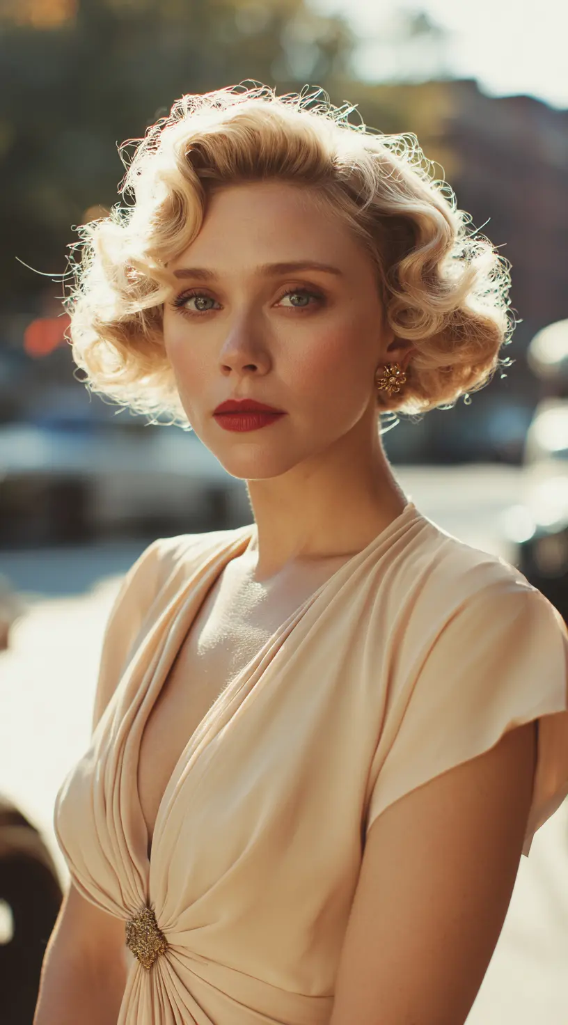 Vintage-Inspired Long French Bob with Soft Curls