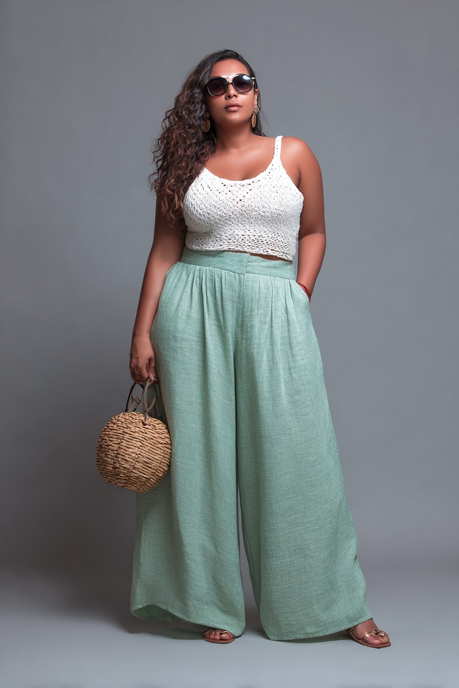 Crochet Crop Top & Wide-Leg Pants Summer Baddie Vibe