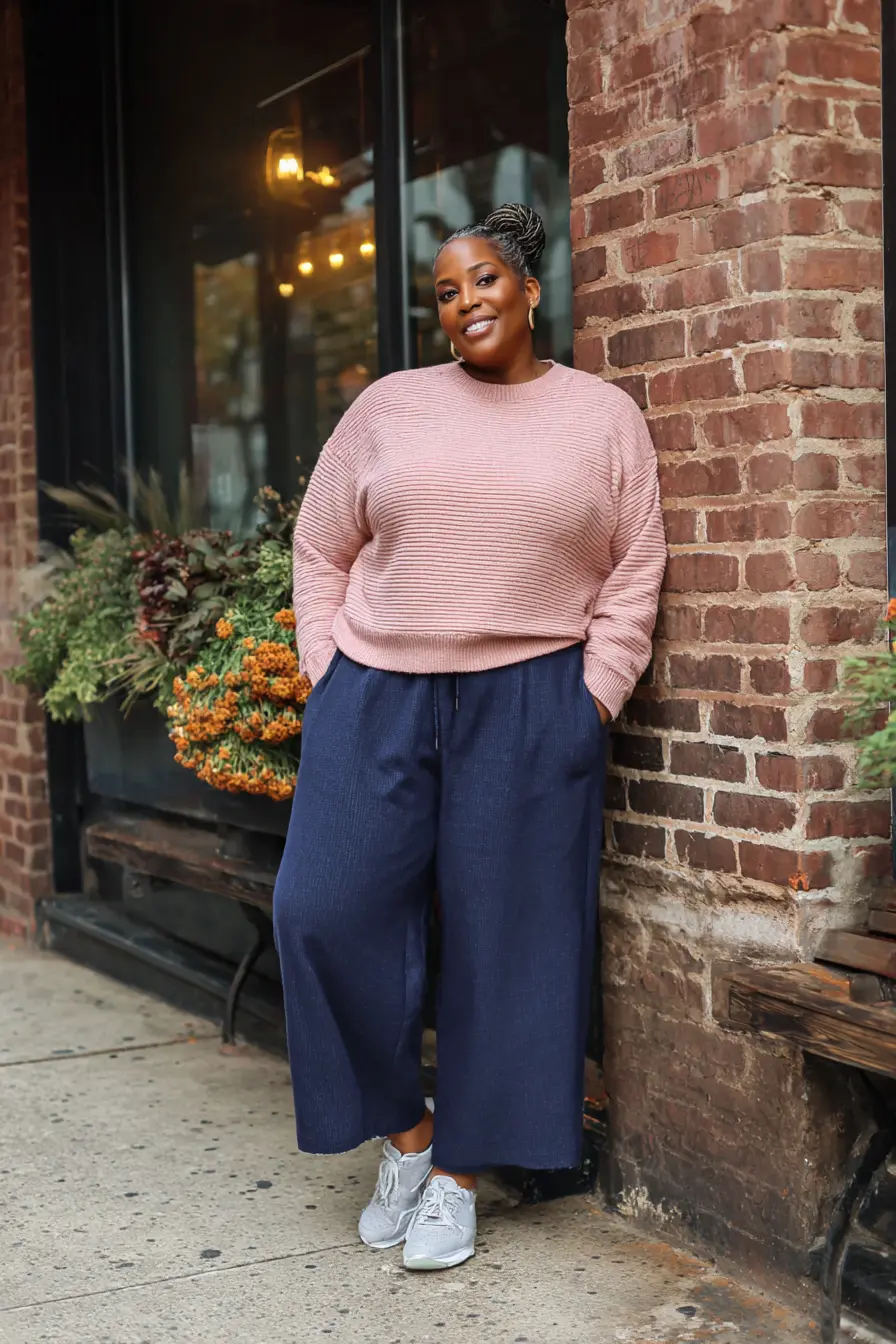 Brushed Fleece Top with Wide-Leg Loungers