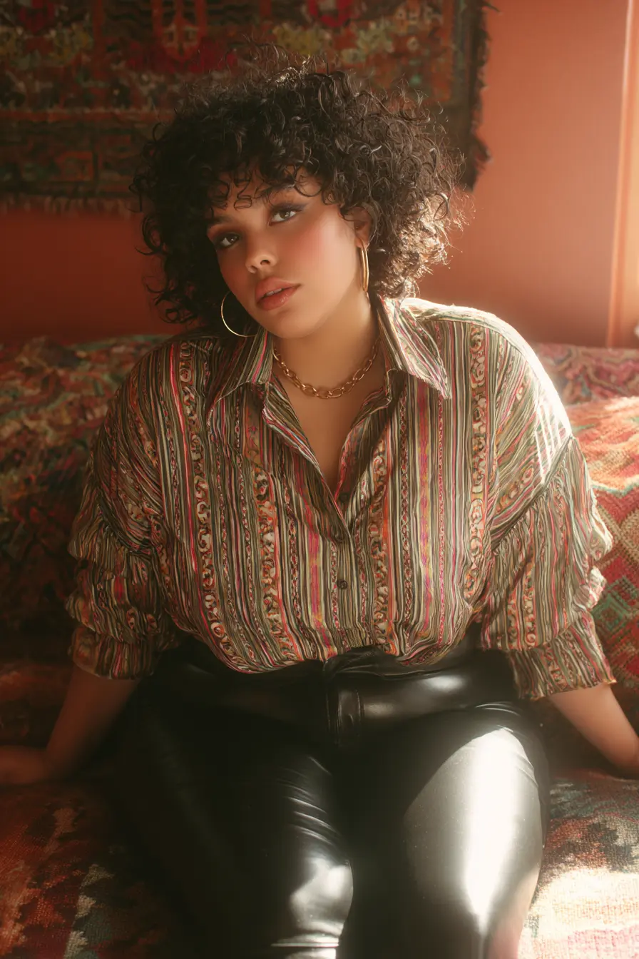 Flannel Shirt with Faux Leather Leggings