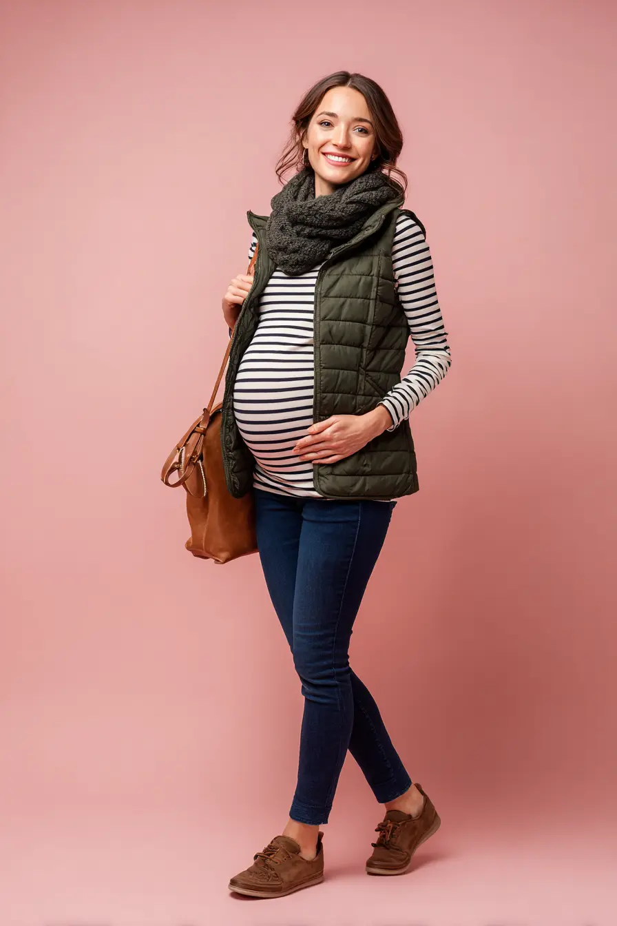 Quilted Vest with Striped Long Sleeve