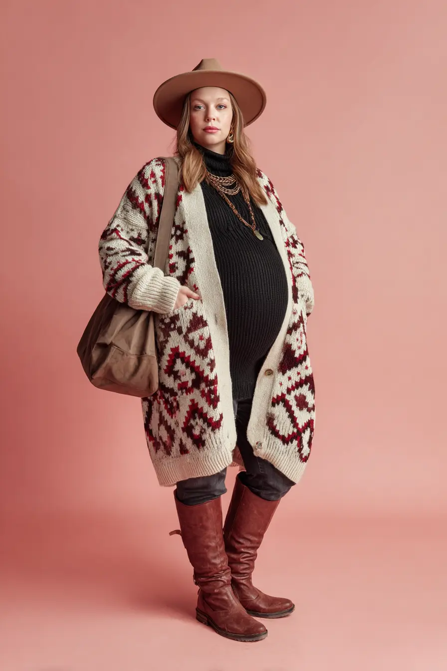 Fair Isle Cardigan with Turtleneck Dress