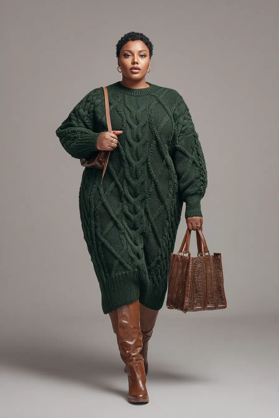 Cable Knit Sweater Dress with Tall Boots