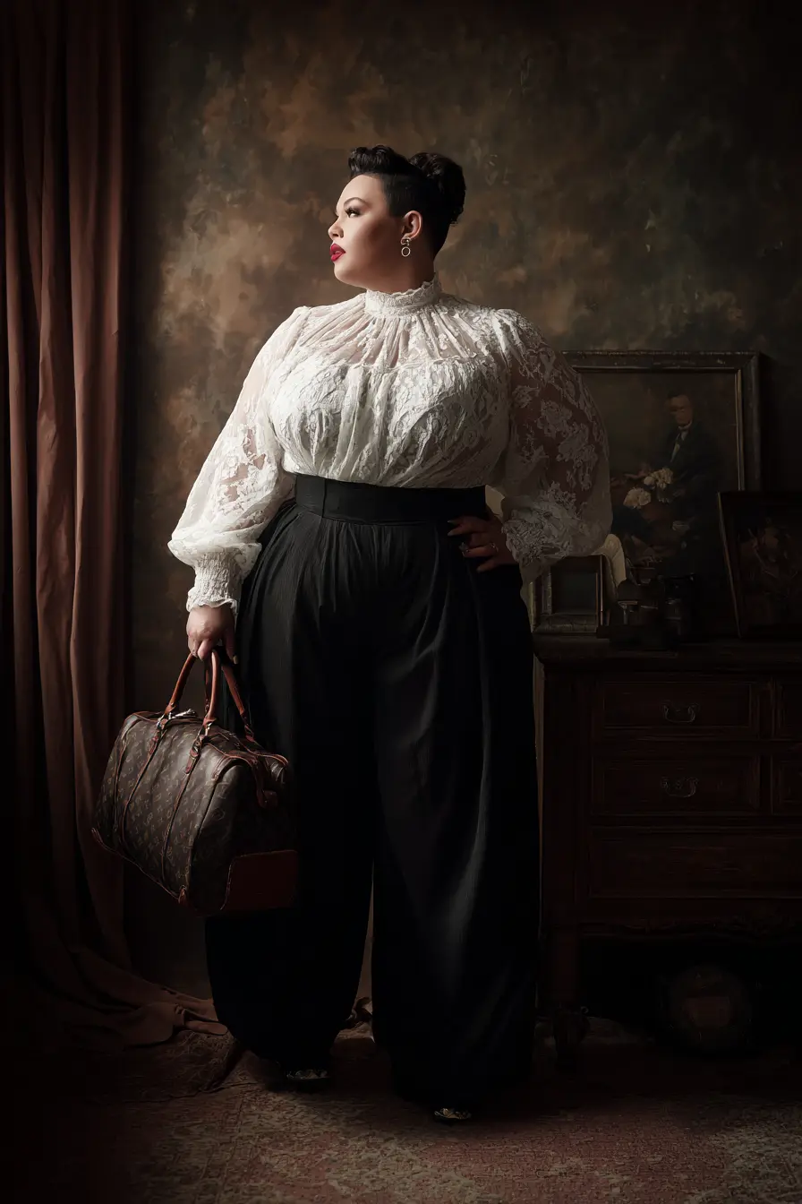 Lace Blouse with Wide-Leg Elegance