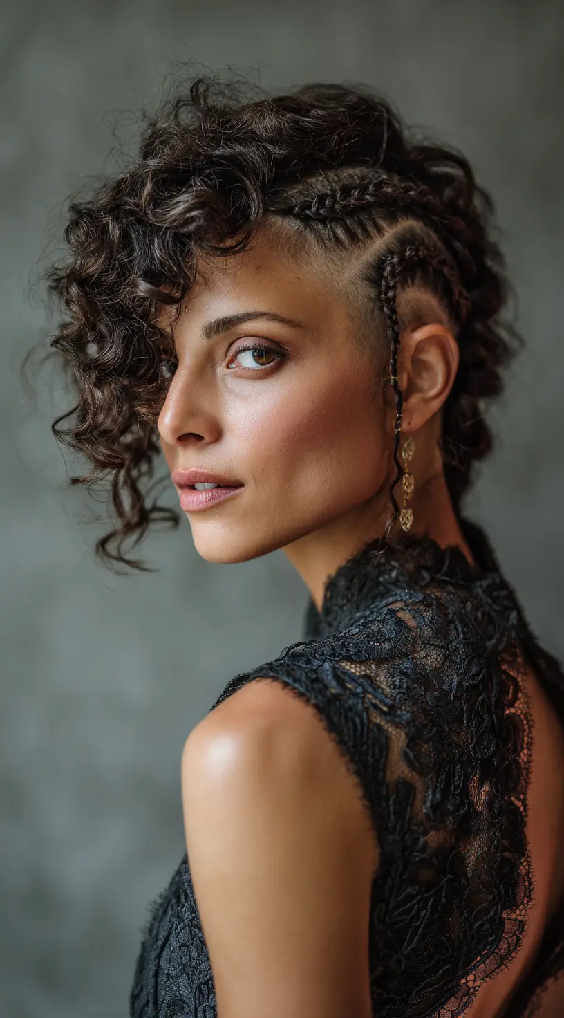 Braided Undercut on Curly French Bob