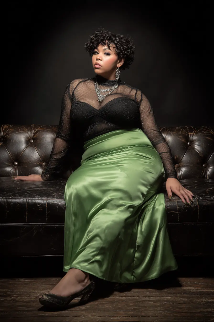 Mesh Top with Satin Skirt Glow