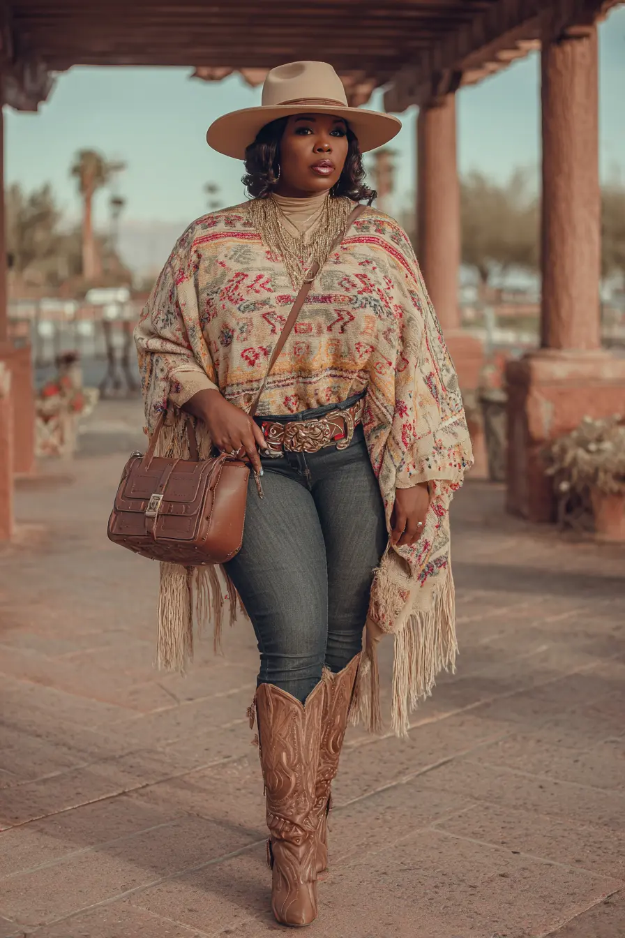 Poncho Style Western Outfit for Fall