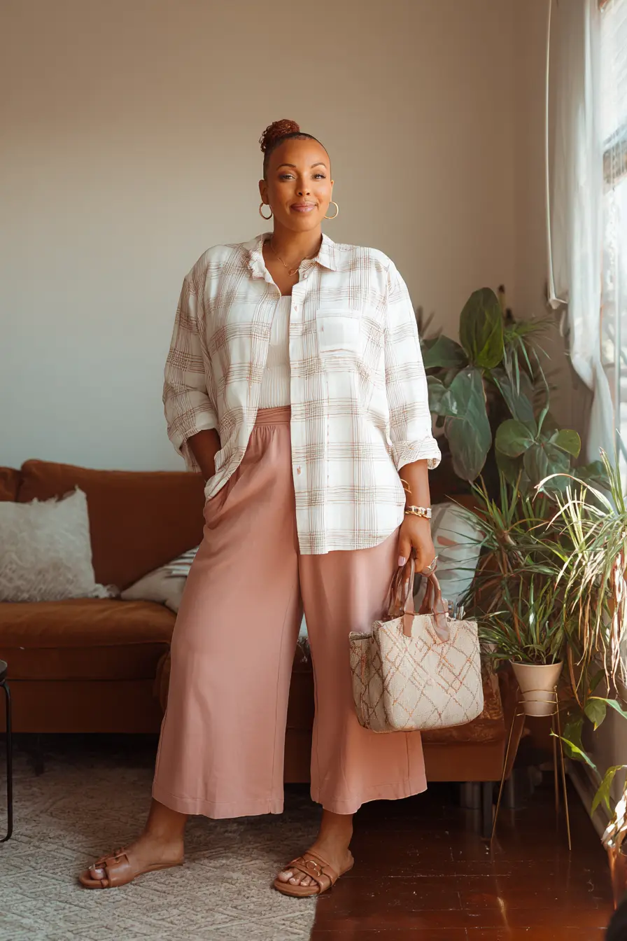 Flannel Shirt with Culottes and Flats
