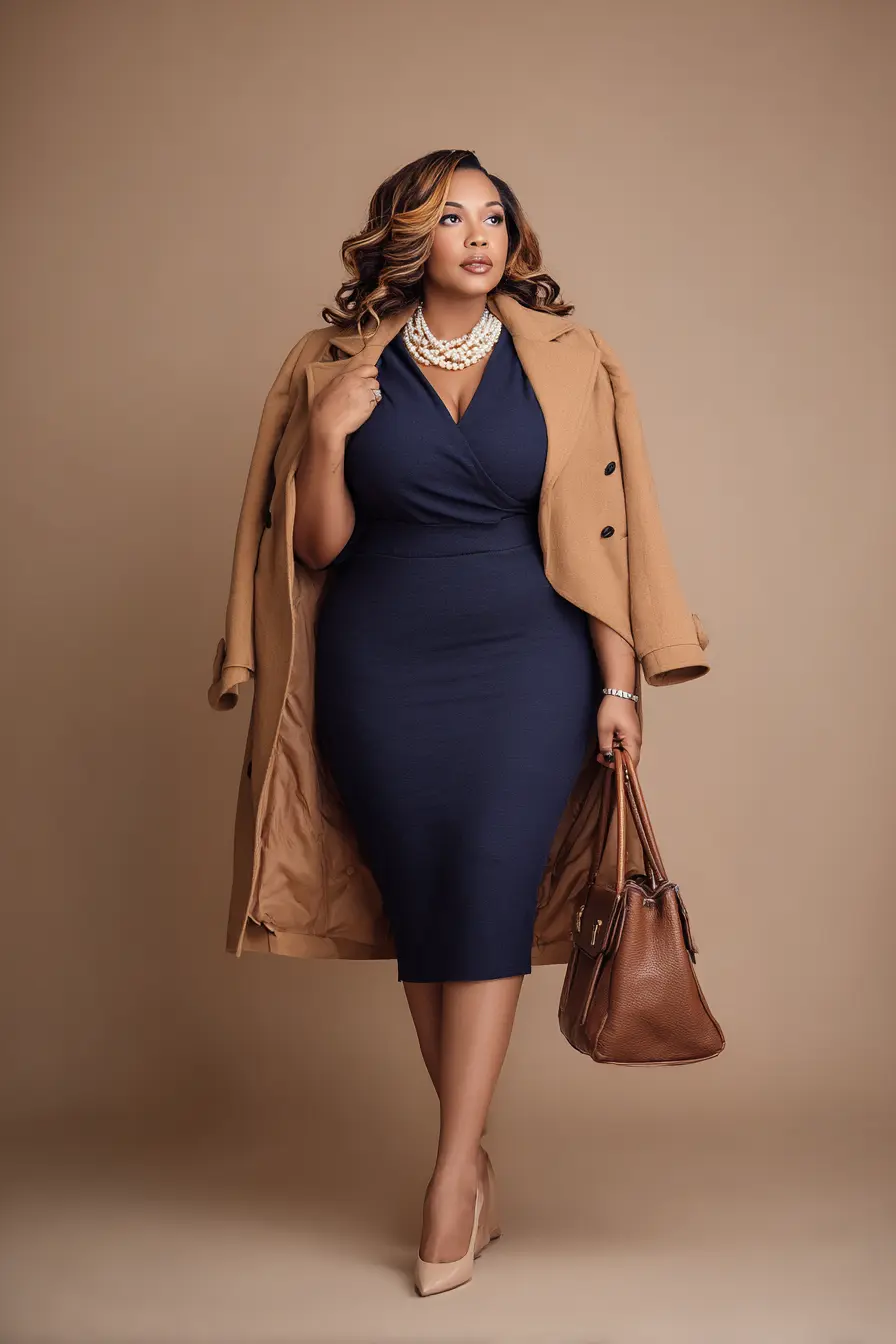 Plus Size Navy Blue Crepe Sheath Wedding Guest Dress