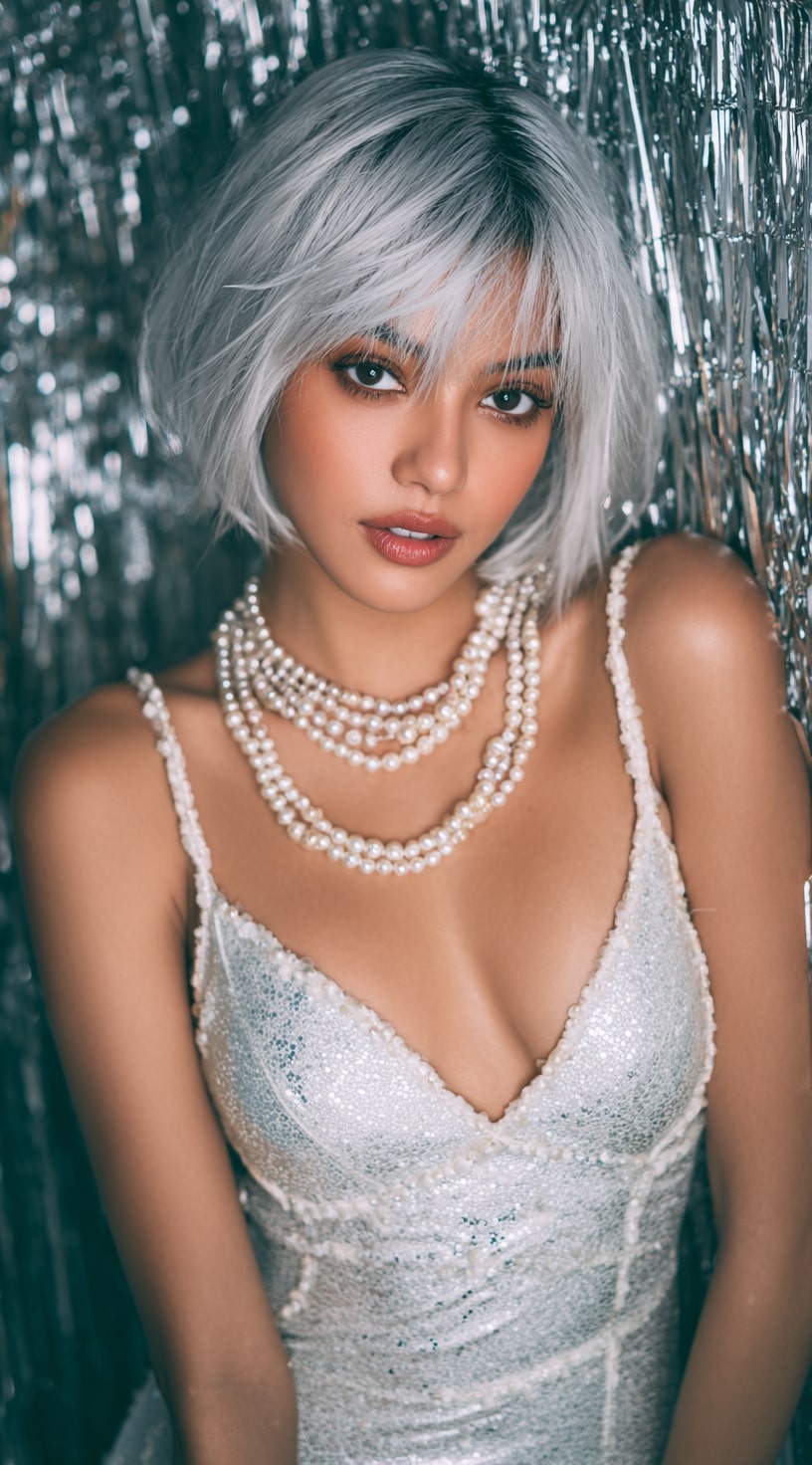 Platinum Silver Bob Wig Winter Elegance