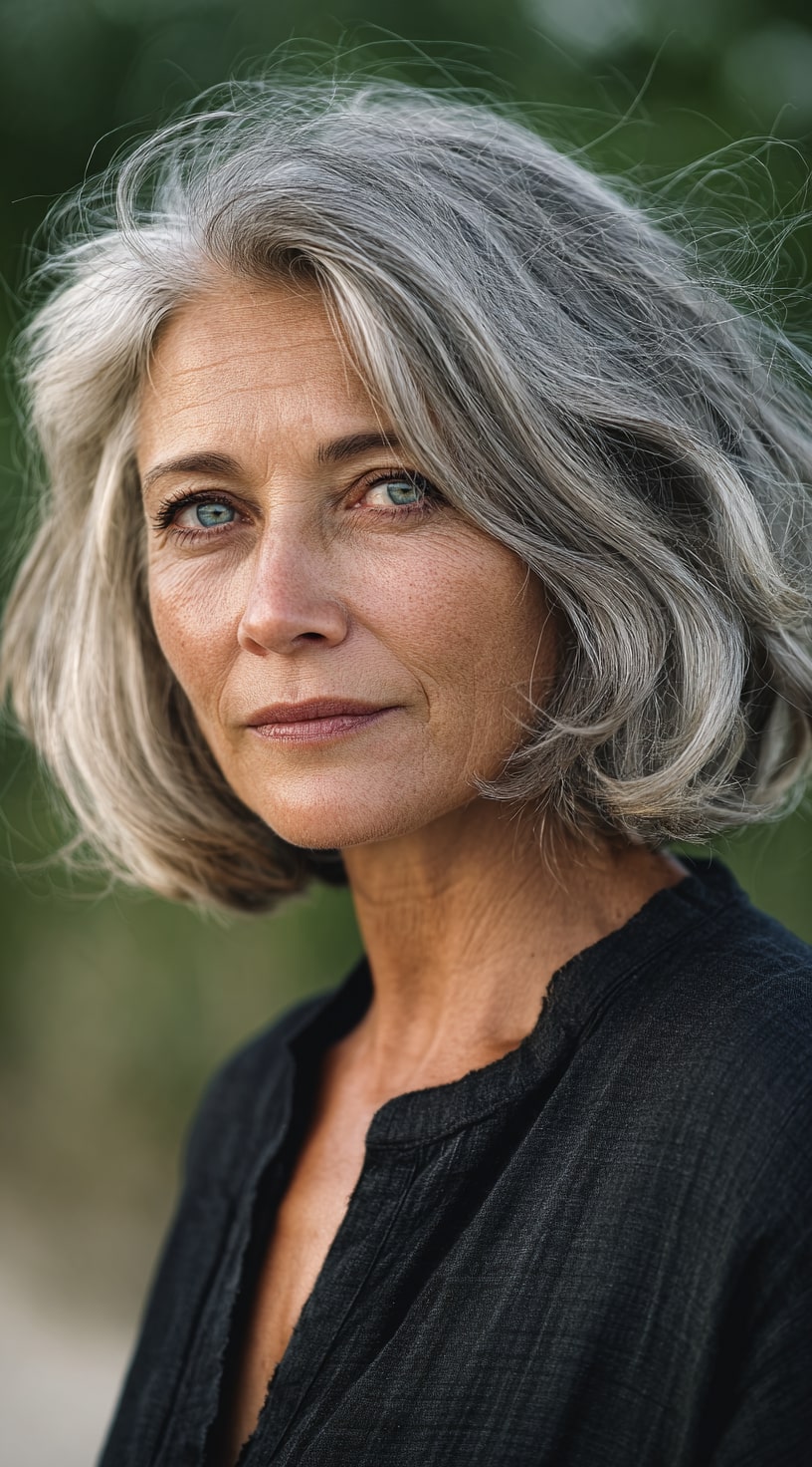 Salt and Pepper Bob with Side Part