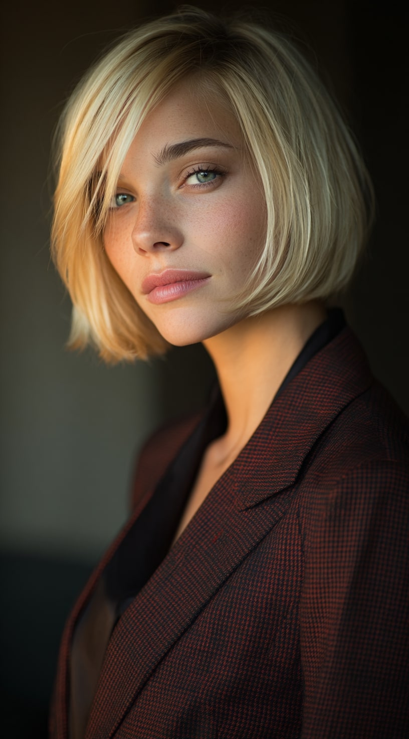 Blunt Cut Blonde Bob with Soft Side Sweep