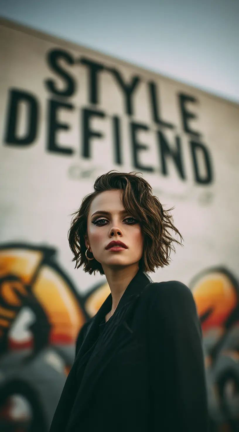 Asymmetrical Curly French Bob with Bold Edge