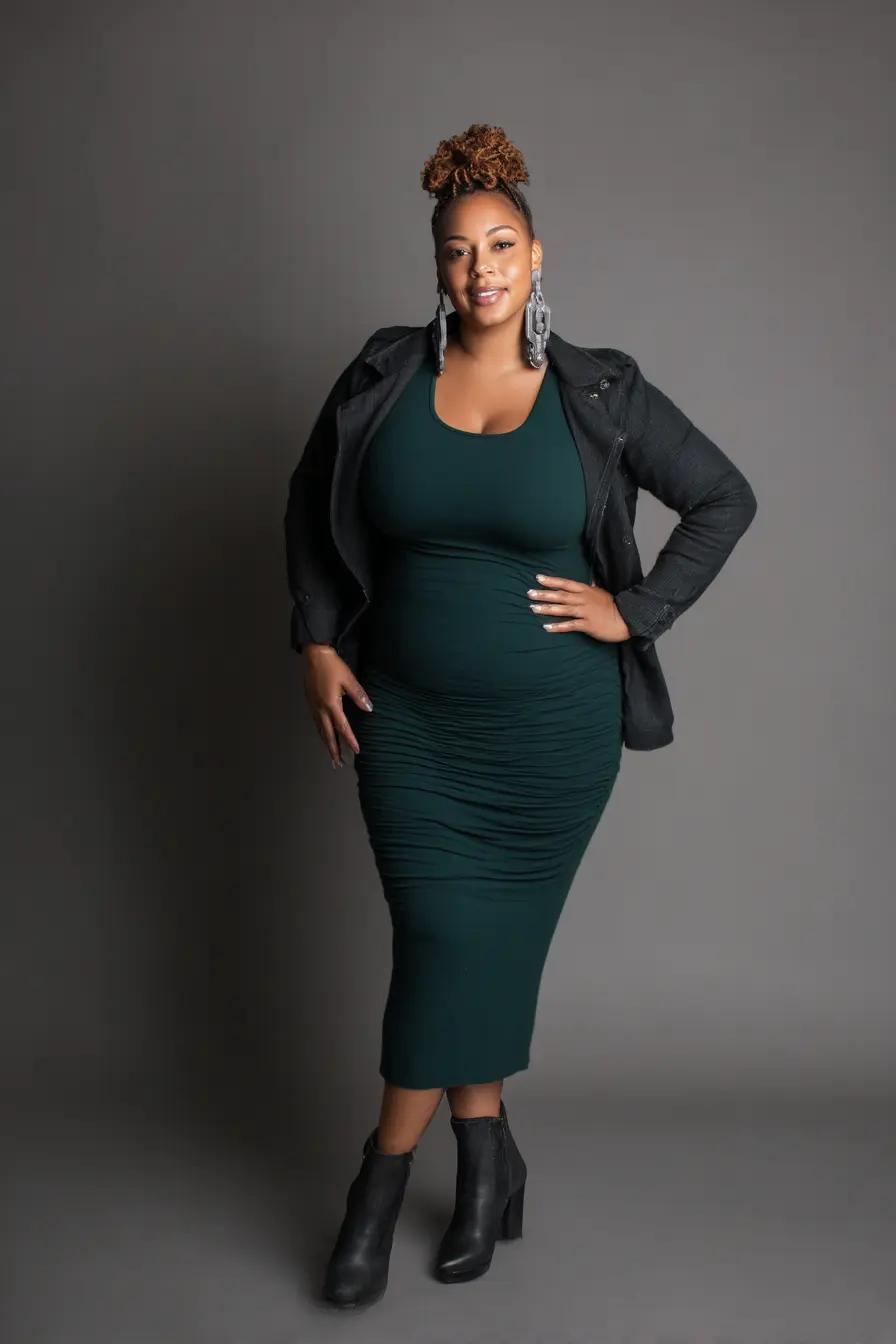 Emerald Green Sheath Dress with Black Jacket