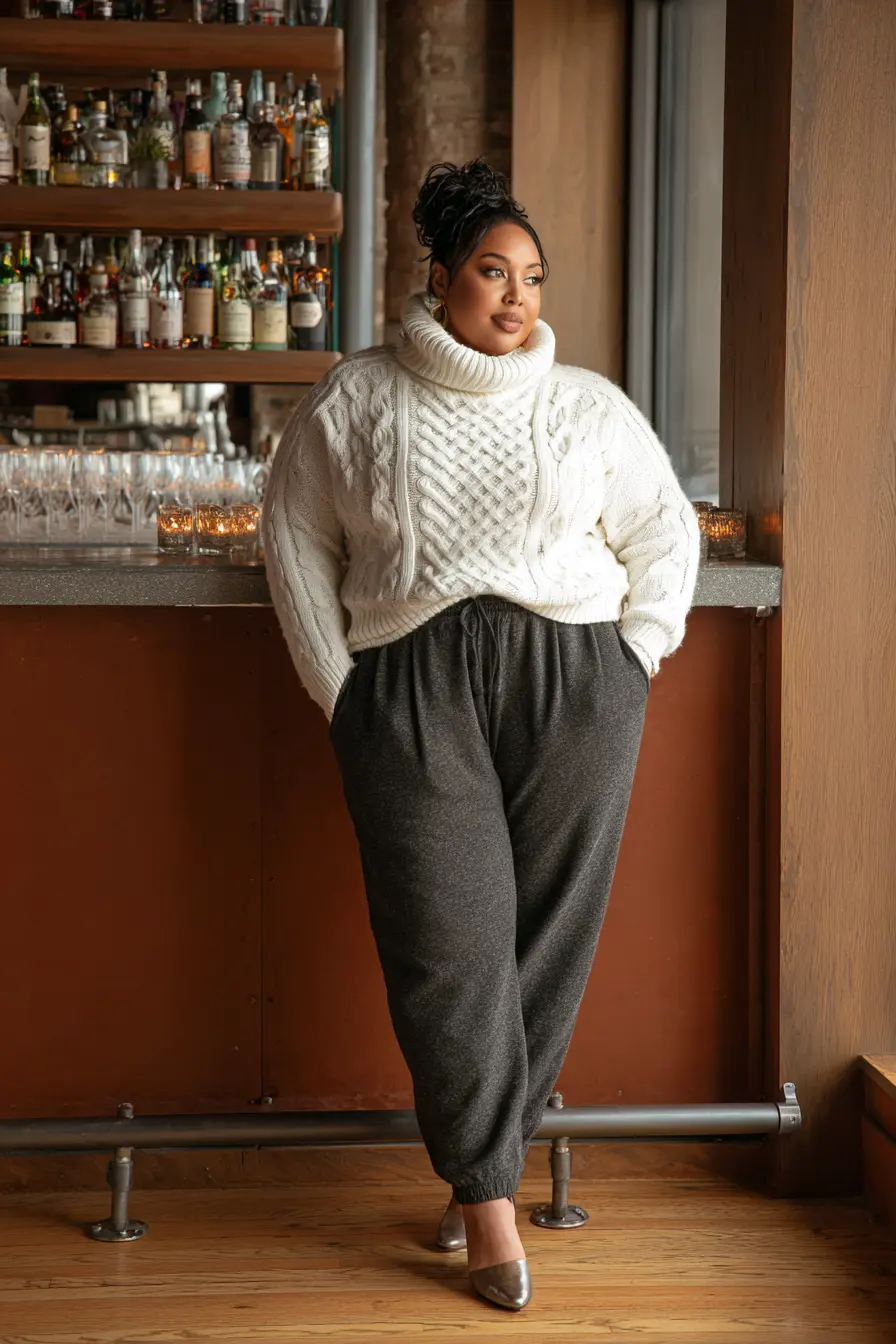 Oversized Cable Knit Sweater with Relaxed Joggers