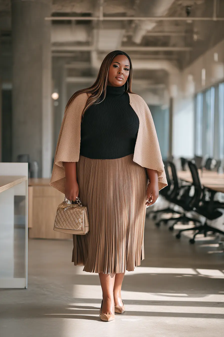 Elegant Pleats with a Chic Cape Look