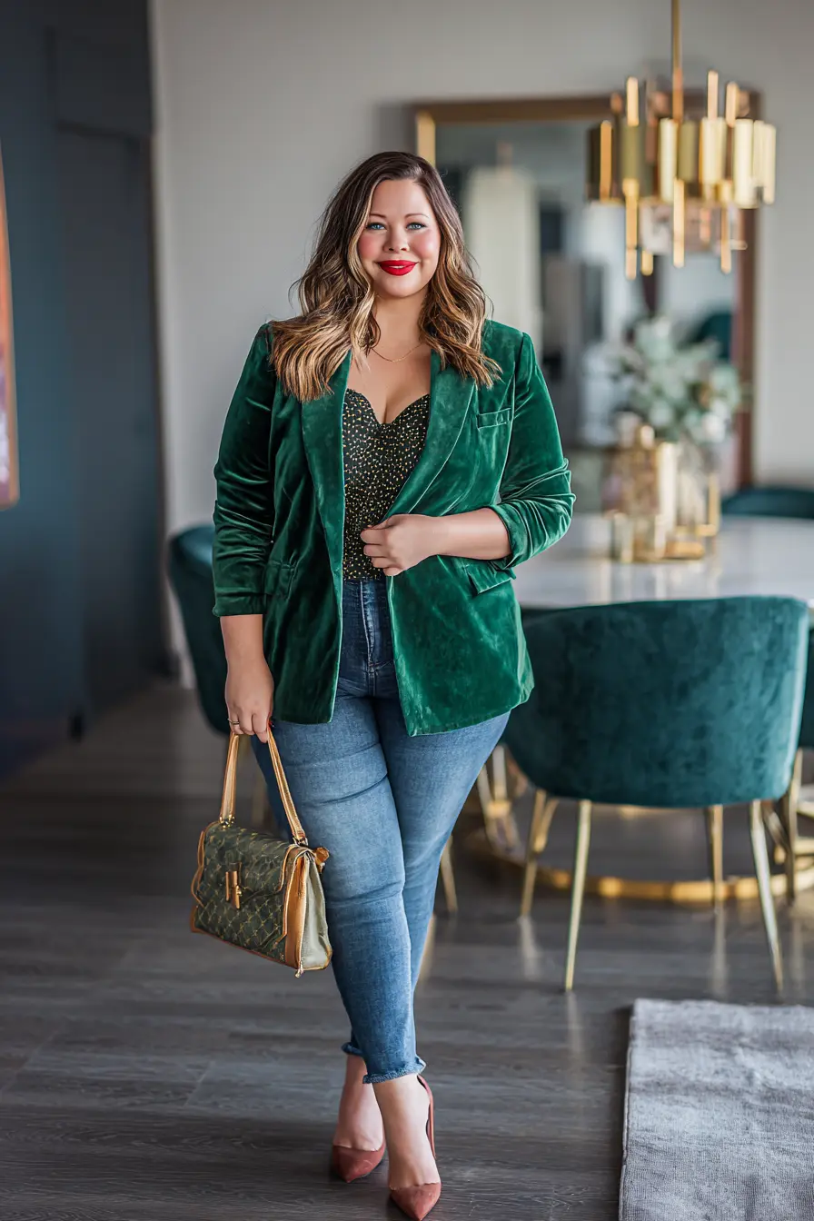 Luxe Velvet Blazer With Denim Ease