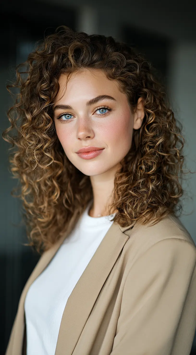 Cognac Brown Balayage for Curly Hair